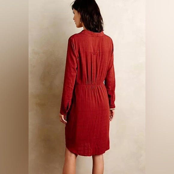 Maeve Anthropologie Bloomsbury Shirt Dress 8 Red Brown Rust Rayon Wrap Tie - Picture 2 of 13